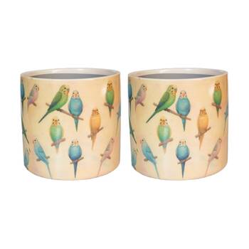 2x Urban Products Budgie Planter Yellow/Blue Ceramic Decorative Pot 17cm