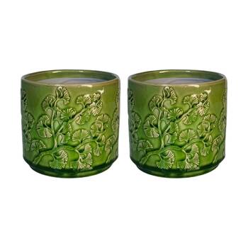 2x Urban Products Hakone Planter Green Decorative Ceramic Indoor Pot 14cm