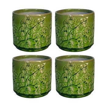 4x Urban Products Hakone Planter Green Decorative Ceramic Indoor Pot 14cm
