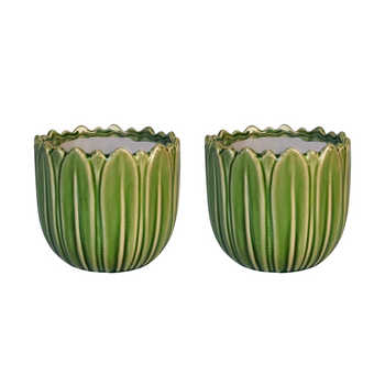 2x Urban Products Daintree Planter Green Ceramic Glossy Finish Pot 14cm
