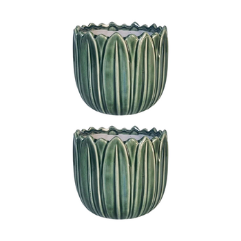 2x Urban Products Daintree Planter Green Ceramic Glossy Finish Pot 17cm