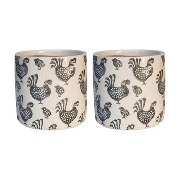2x Urban Products Dottie Chicken Planter Black Decorative Ceramic Pot 17cm