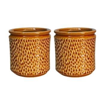 2x Urban Products Waffle Planter Yellow Decorative Ceramic Pot 14cm