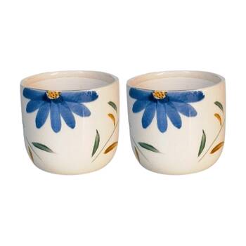 2x Urban Products Maxine Floral Planter Blue/Green Ceramic Pot 9cm
