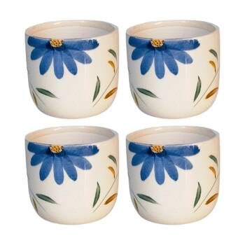 4x Urban Products Maxine Floral Planter Blue/Green Ceramic Pot 9cm