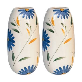 2x Urban Products Maxine Floral Vase Blue/Green Hand-Painted Ceramic 20cm