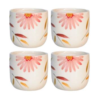 4x Urban Products Maxine Floral Planter Red/Yellow Ceramic Pot 9cm
