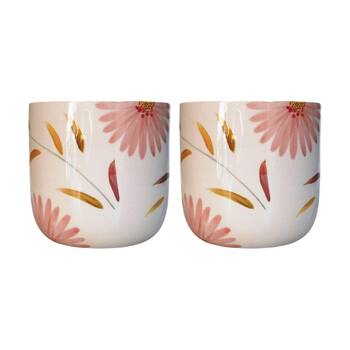 2x Urban Products Maxine Floral Planter Red/Yellow Ceramic Pot 14cm
