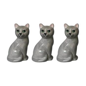 3x Urban Products Cappy Cat Grey Ceramic Decorative Glossy Finish Vase 12cm