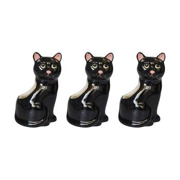 3x Urban Products Cappy Cat Planter Black Ceramic Decorative Pot 12cm