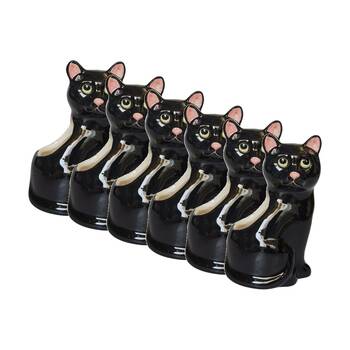 6x Urban Products Cappy Cat Planter Black Ceramic Decorative Pot 12cm