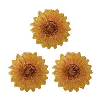 3x Urban Products Sunflower Trinket Yellow Decorative Glass Plate 13cm