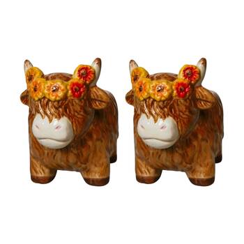 2x Urban Products Highland Sunflower Cow Yellow Ceramic Planter 11cm