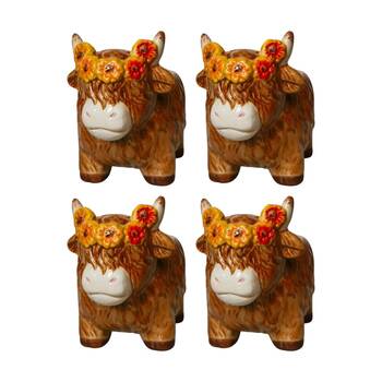 4x Urban Products Highland Sunflower Cow Yellow Ceramic Planter 11cm