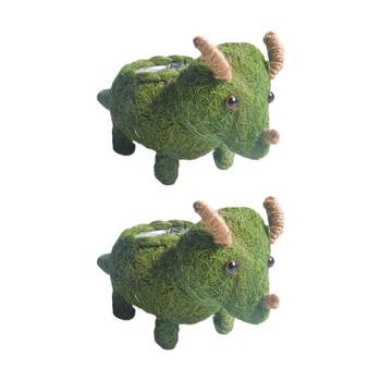 2x Urban Products Triceratops Dinosaur Husk Green Decorative Planter