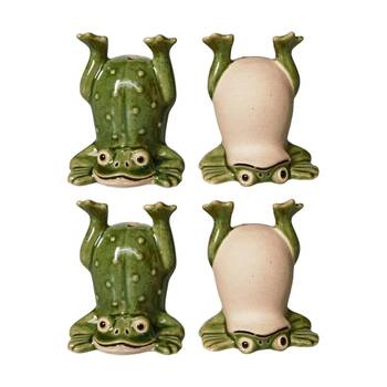 2x 2pc Urban Products Frog Handstand Salt & Pepper Shakers Decorative Set Green