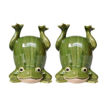 2x Urban Products Frog Handstand Green Decorative Indoor Vase 19cm