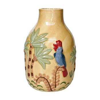 Urban Products Madagascar Yellow Ceramic Tropical Floral Design Vase 21cm