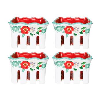 4x Urban Products Posie Fruit Basket White Ceramic Floral Decorative Bowl 6cm