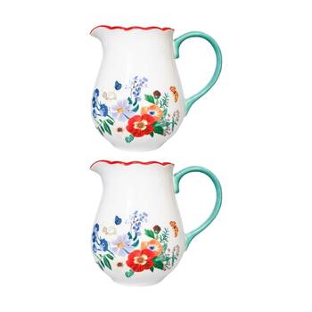 2x Urban Products Posie White Ceramic Floral Design Decorative Jug 17cm