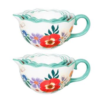2x 4pc Urban Products Posie Measuring Cups White Ceramic Floral Design 7cm