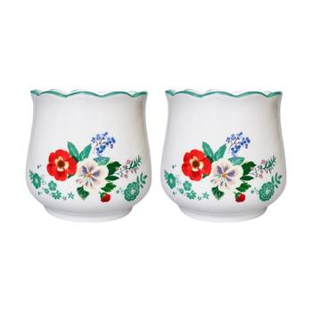 2x Urban Products Posie Planter White Ceramic Decorative Floral Design 16cm