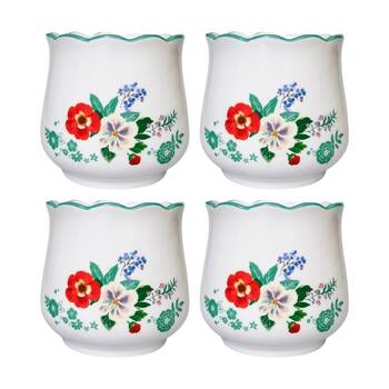 4x Urban Products Posie Planter White Ceramic Decorative Floral Design 16cm