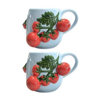 2x Urban Products Raised Tomato Branch Design Blue/Red Ceramic Mug 10cm