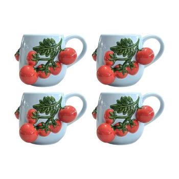 4x Urban Products Raised Tomato Branch Design Blue/Red Ceramic Mug 10cm
