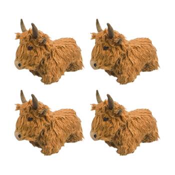 4x Urban Products Highland Cow Brown Plush Doorstopper Decorative Decor 28cm