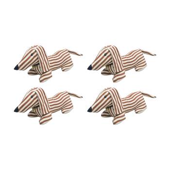 4x Urban Products Stripy Dachshund Dog Brown Plush Doorstopper 20cm