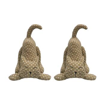 2x Urban Products Spotty Cat Beige Plush Doorstopper Decorative Decor 30cm