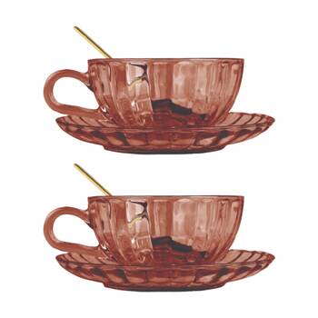 2x 2pc Urban Products Maisy Glass Tea Cup Dusty Rose Ceramic Set 14cm