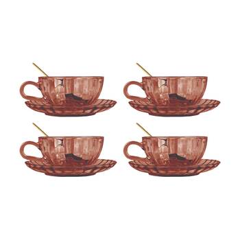 4x 2pc Urban Products Maisy Glass Tea Cup Dusty Rose Ceramic Set 14cm