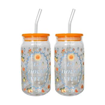 2x Urban Products Kaya Italiano Spritz Glass Can Drinkware W/ Straw 14cm