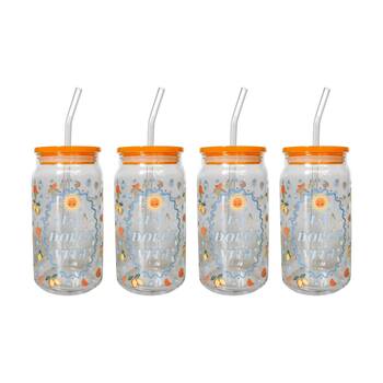 4x Urban Products Kaya Italiano Spritz Glass Can Drinkware W/ Straw 14cm