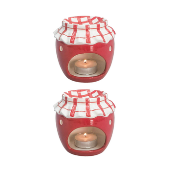 2x Urban Products Jam Jar Oil Burner Red Ceramic Candle Holder 9cm