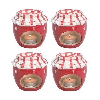 4x Urban Products Jam Jar Oil Burner Red Ceramic Candle Holder 9cm