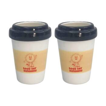 2x Urban Products Coffee Cup Vessel White Travel Mug W/ Blue Lid 11cm