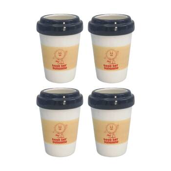 4x Urban Products Coffee Cup Vessel White Travel Mug W/ Blue Lid 11cm