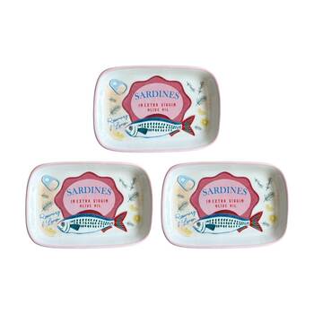 3x Urban Products Sardine Dish Pink Ceramic Decorative Kitchenware 12cm