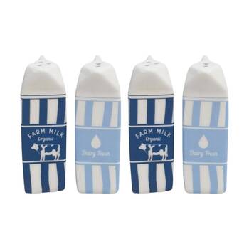 2x Urban Products Milk Carton Blue Ceramic Salt & Pepper Shakers 6cm