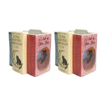2x Urban Products Cat Books Planter Pink Ceramic Indoor Home Decor 15cm