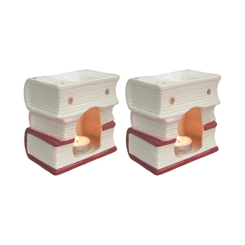 2x Urban Products Book Stack Oil Burner Pink/Gold Ceramic Candle Holder 11cm