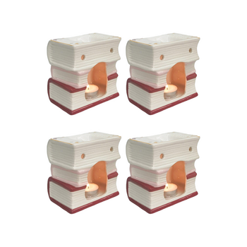 4x Urban Products Book Stack Oil Burner Pink/Gold Ceramic Candle Holder 11cm