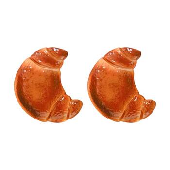 2x Urban Products Croissant Trinket Brown Ceramic Decorative Dish 11cm