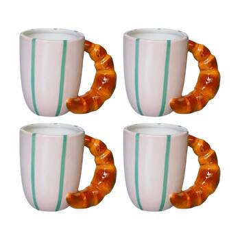 4x Urban Products Croissant Handle Mug Pink/Brown Ceramic Glazed 10cm