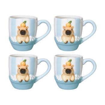 4x Urban Products Capybara Blue/Brown Ceramic Decorative Mug 10cm