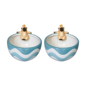 2x Urban Products Capybara Blue/Brown Ceramic Decorative Bowl 16cm