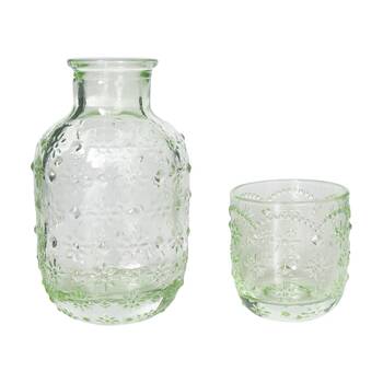 2pc Urban Products Mari Green Glass Vintage Floral Pattern Carafe 19cm